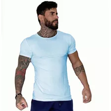 Camisa Masculina Slim Básica Lisa Gola Redonda Manga Curta 