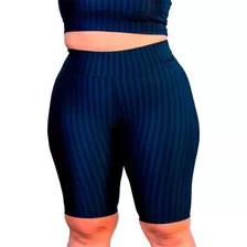 Bermuda Preta Feminina Academia Plus Size Cintura Alta 3d 