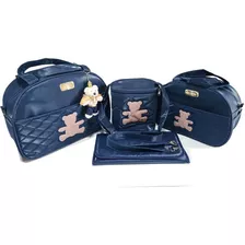 Kit Bolsa Maternidade Menino Azul Marinho Urso 4 Peças