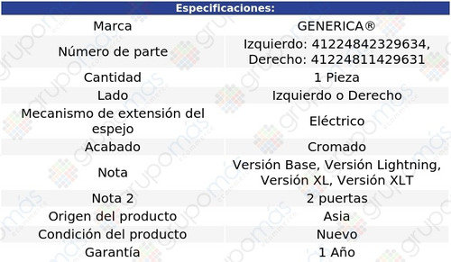 Espejo Lateral Der O Izq Elctrico Crom Ford F-150 92 Al 96 Foto 2