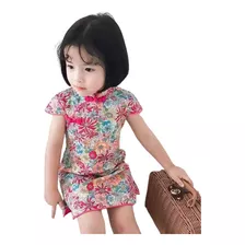 Vestido Infantil Oriental Em Algodão - Flores