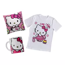 Camiseta Personalizada Hello Kitty Cute Combo Con Taza Cojin