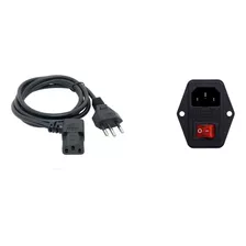 Kit Tomada Ac C14 Chave Led + 1 Cabo Força 1,5m Pc Em L 90º