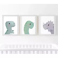 Quadros Placas Decoração Quarto Bebê Dino Baby - Kit Com 3