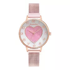 Relógio Pulso Feminino Coração Rosa Pulseira Magnética