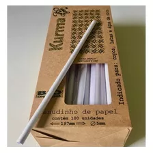 Canudo De Papel Biodegradável Caixa Com 100 Unid Kurma Cor Branco