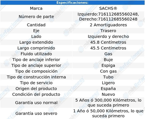 Par Amortiguadores Gas Traseros Volvo S80 99-06 Sachs Foto 2