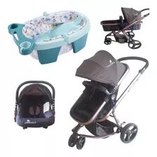 Kit Carrinho De Passeio Bebê 3x1 + Banheira Menino P/ Bebês