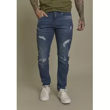 Calça Jeans Slim Arqueada Com Puidos Masculino Dialogo Jeans