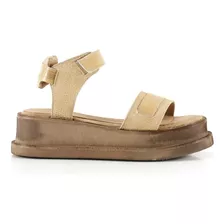 Sandalias Mujer Batistella Cuero Camel Velcro Con Plataforma