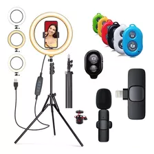 Ring Light Ringue Light Microfone De Lapela Bluetooth Kit Cor Preto