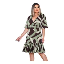 Vestido Transpassado Com Babado Estampas Exclusivas Verão