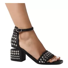 Sandalias Negras Tachas Cuero Mujer Verano Luxor