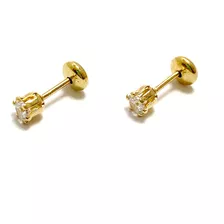 Aros Bebé Solitario Circón 4mm Enchapado Oro 18k