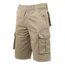 Pantalones Cortos Tipo Cargo De Camuflaje Liso Con Múltiples