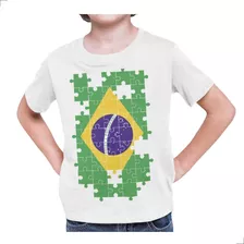 Camiseta Básica Infantil Quebra Cabeça Bandeira Do Brasil