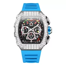 Relógios Onola Com Calendário Mecânico De Diamantes Para Homens, Cor De Pulseira Azul