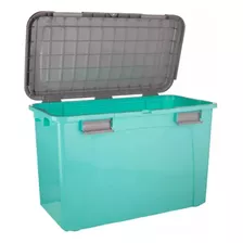 Caja Organizadora Baul Con Ruedas Almacenamiento 123 Lts Color Turquesa Con Tapa Gris Liso