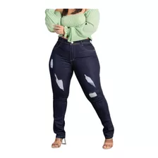 Calça Jeans Plus Size Destroyed Azul Escuro Tendência 2023