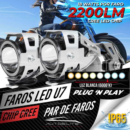 2 Faros Cromo Lupa Led Cree Moto Ojo De ngel Estrobo U7 Foto 2