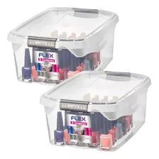 Kit 2 Caixas Organizadoras Tampa Travas 6l Guardar Esmalte