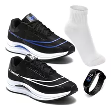 Kit 2 Tenis Masculino Esportivo Academia Com Relogio + Meia