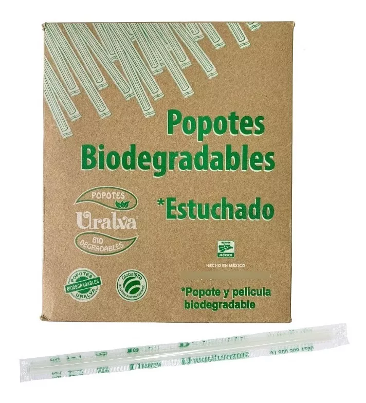 Popote Biodegradable 25 Cms Estuchado Uralva C/500 Piezas