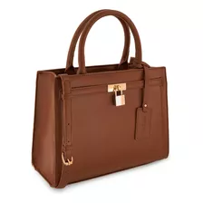 Bolsa Satchel Andrea Para Mujer Doble Asa Con Candado Cafe