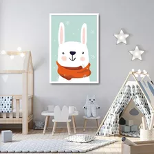 Quadro Infantil Coelho Na Neve 86x60 Caixa Branco