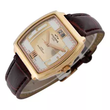 Reloj Montreal Mujer Ml1453 Caja Acero Inoxidable Calendario Malla Marrón Oscuro Bisel Oro Rojo