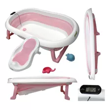 Bañera Bebe Avanti Plegable Soporte Reductor + Termómetro Color Rosa