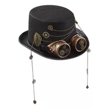 Black Steampunk Top Hat Cosplay Con Gafas For Hombres