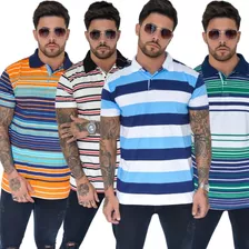 Kit Com 5 Polos Listradas Msclnas Elegância E Estilo Casual