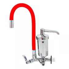 Torneira Cozinha Filtro Parede Metal Tubo Flexível Vermelho