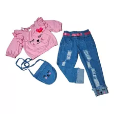 Conjunto Jeans Infantil Blogueirinha Menina Com Calça 