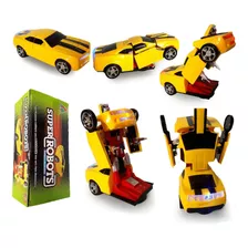 Carrinho Camaro Amarelo Transformers Vira Robô Luz E Som