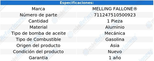 Bomba Aceite Nissan Sunny 4 Cil 1.3l 81-86 Melling Fallone Foto 2