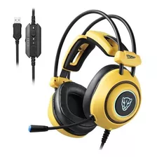 Headset Gamer H19 Amarelo 7.1 Usb Led Azul Usb Motospeed