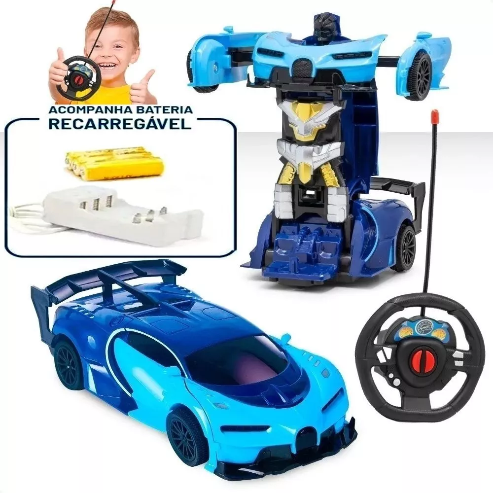 Carrinho De Controle Remoto Transformers Bugatti Vira Robô
