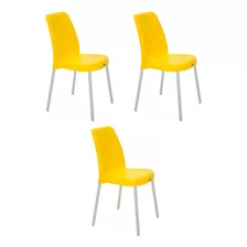 Kit 3 Cadeiras Tramontina Vanda Amarelas Com Pernas Alumínio