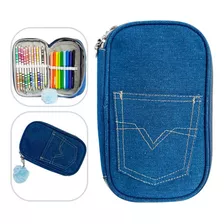 Estojo Escolar Bolsa Modelo Calça Jeans Moderno Lapis Caneta