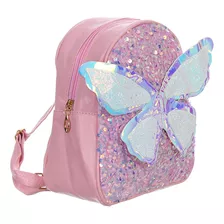 Mochila De Brilho Infantil Borboleta Asas Brilhante Menina Cor Rosa De Brilho Holográfico Desenho Do Tecido Borboleta Brilhante 3d