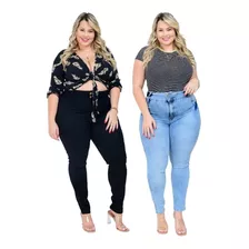 2 Calça Plus Size Feminina Jeans Cintura Alta Promoção Lycra