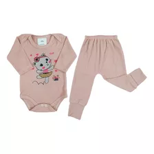 Conjunto Bebê Body E Calça Estampado Terracota Caneladinho