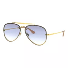 Óculos De Sol Ray-ban Aviator Blaze Standard Armação De Aço Cor Polished Gold, Lente Light Blue De Poliamida Degradada, Haste Polished Gold De Aço - Rb3584n