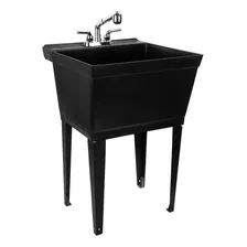 Lavabo Negro Con Grifo Cromado Extraible, Boquilla Rociadora