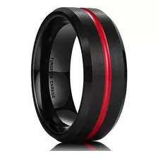 Anillo De Carburo Tungsteno Para Hombre Con Línea Roja