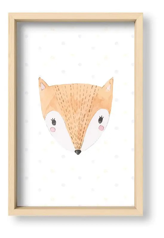 Cuadros Bebes 20x30 Box Natural Cute Fox Madera Natural
