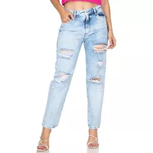 Calça Jeans Feminina Reta Cintura Alta Destroyed Clara