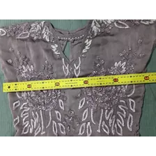 Vestido Organza Bordado A Mano Impecable 1 Solo Uso Talle L